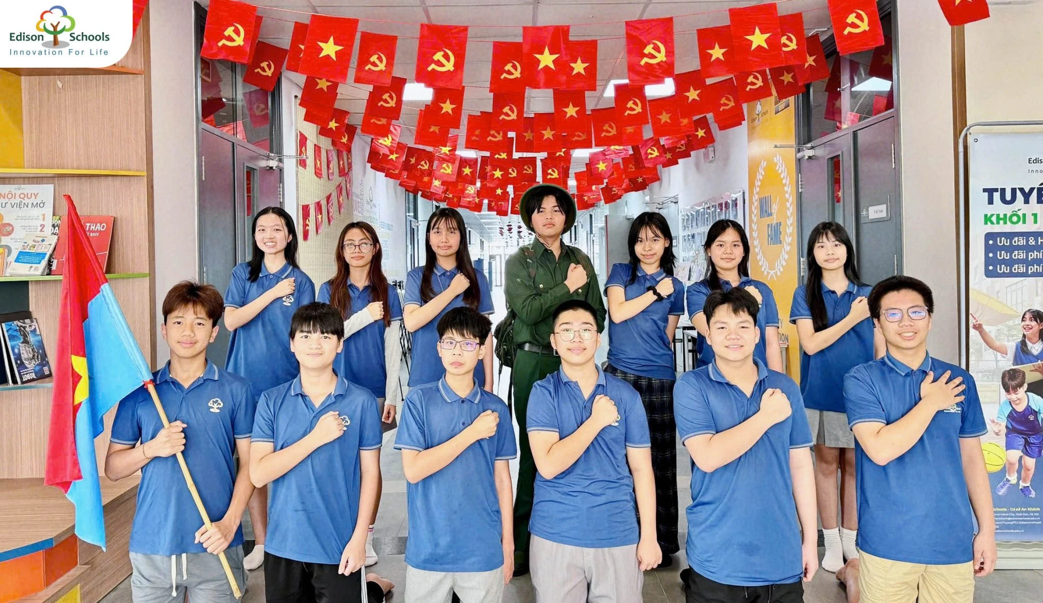 Hòa bình thật đẹp với sắc cờ đỏ sao vàng rực rỡ phủ khắp Edison Schools