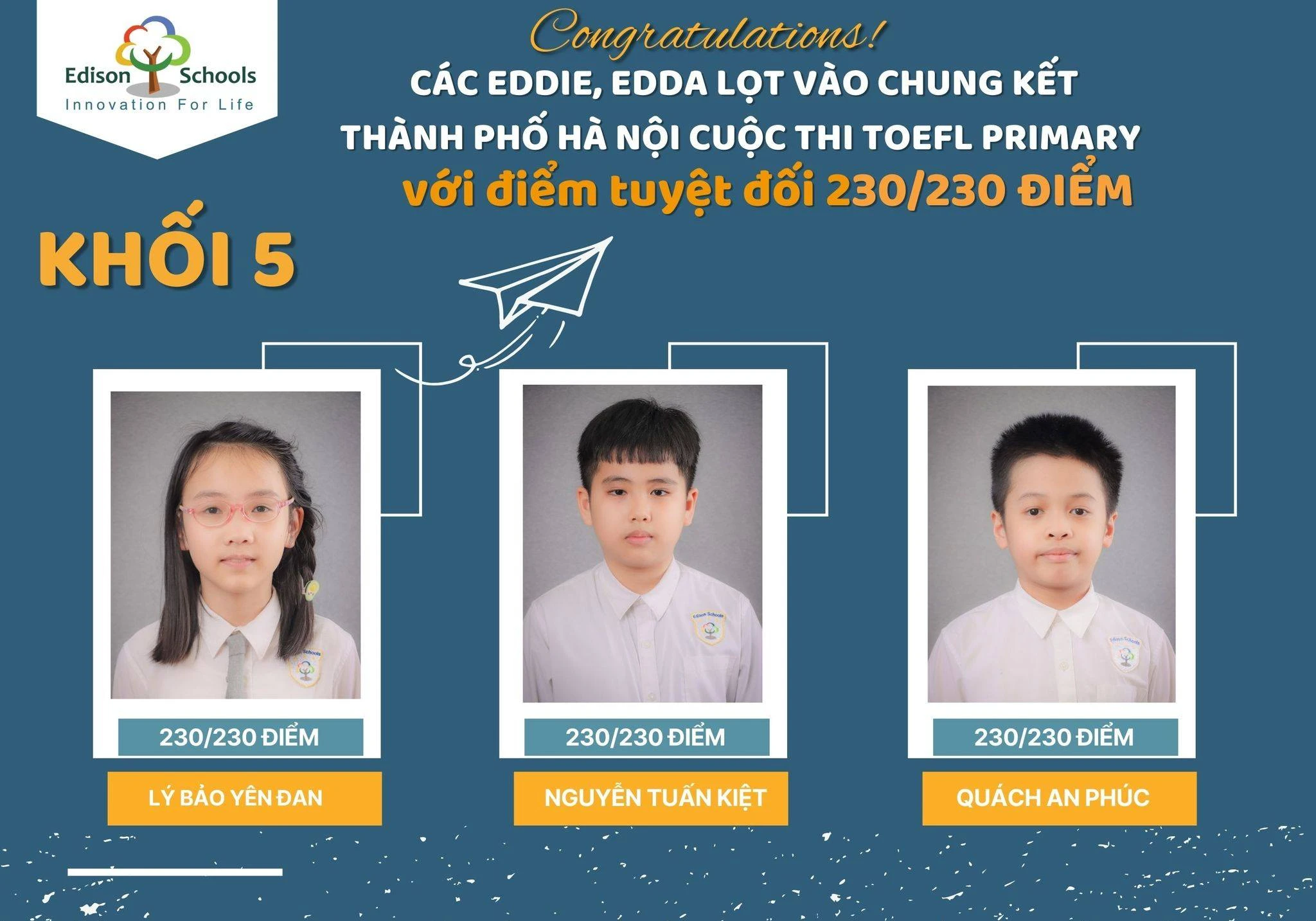 10 Học Sinh Trường Tiểu Học Edison Xuất Sắc Vào Vòng Chung Kết TOEFL Primary Cấp Thành Phố