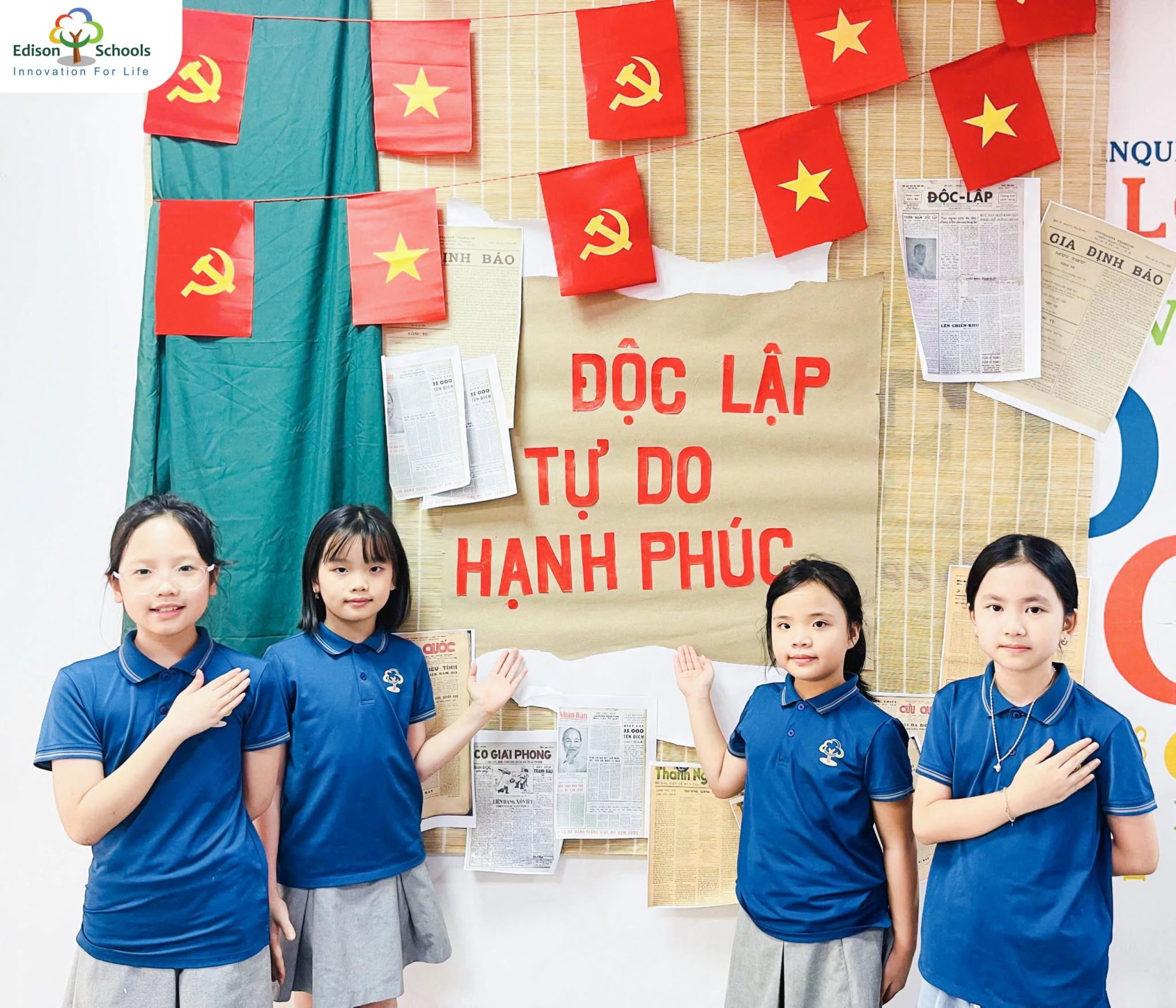 Hòa bình thật đẹp với sắc cờ đỏ sao vàng rực rỡ phủ khắp Edison Schools