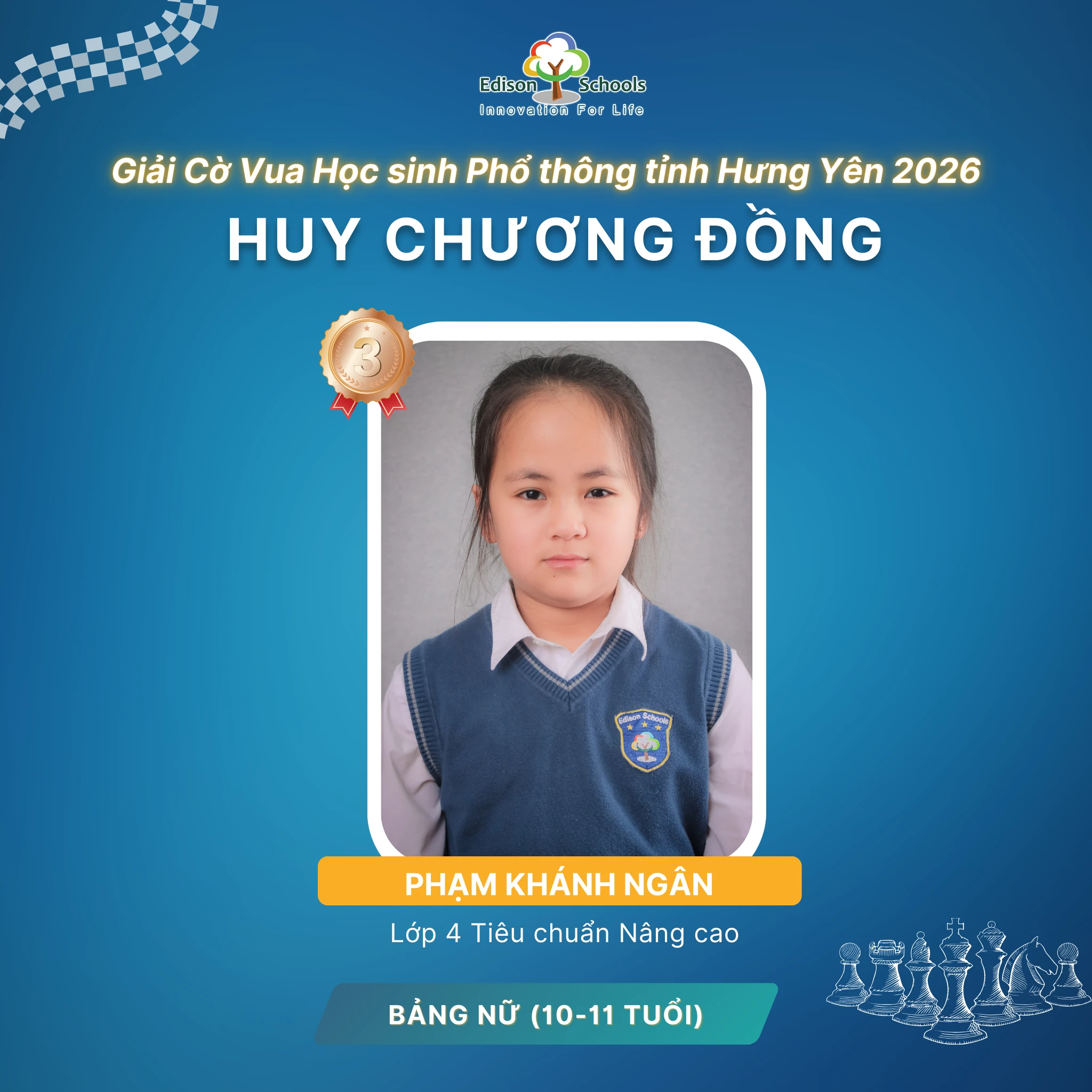 Học Sinh Edison Ecopark Giành Huy Chương Vàng Cờ Vua Học Sinh Tỉnh Hưng Yên